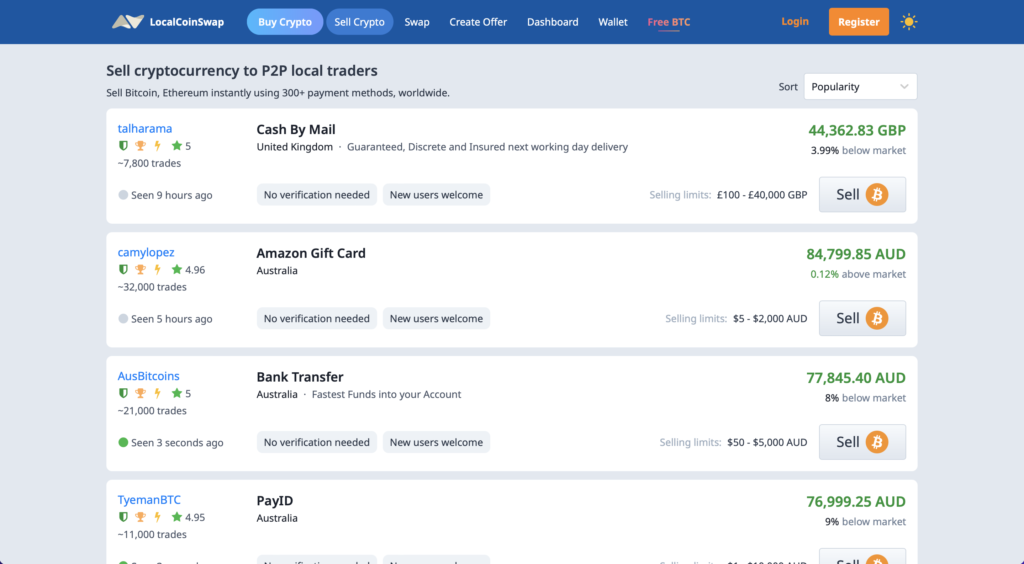 LocalCoinSwap - Peer to Peer Cryptocurrency Exchanges